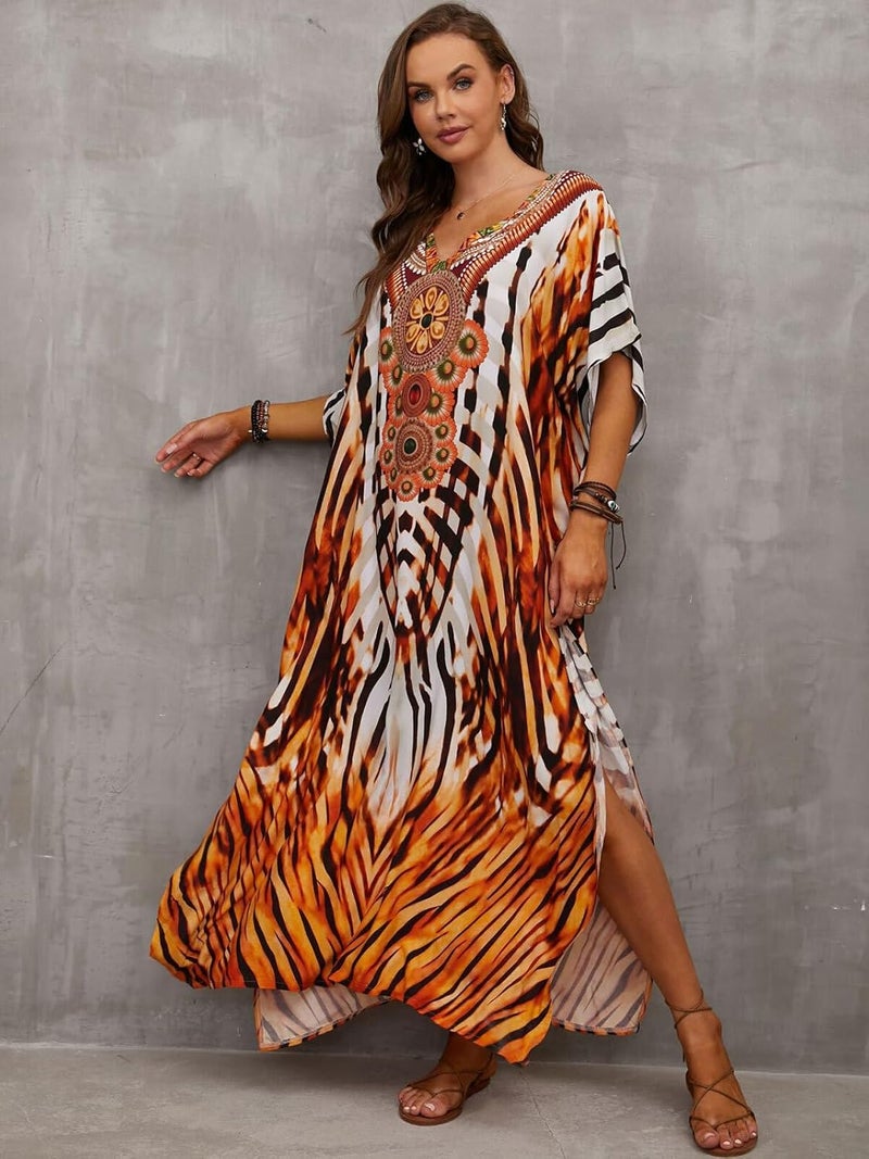 IMAGEKOPE Kaftan Dresses for Women Plus Size Bathing Suit Cover up Caftan Maxi Beach Dresses - Image 2